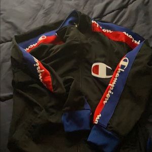 Black champion jacket with stripes